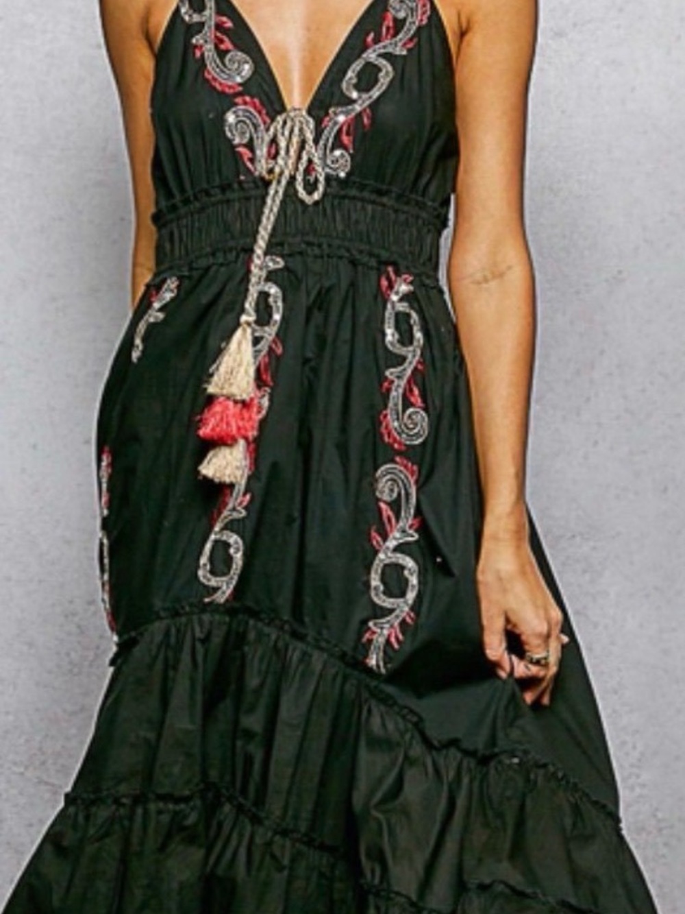 POL Black Embroidered Cotton Maxi Dress Small - Picture 3 of 5